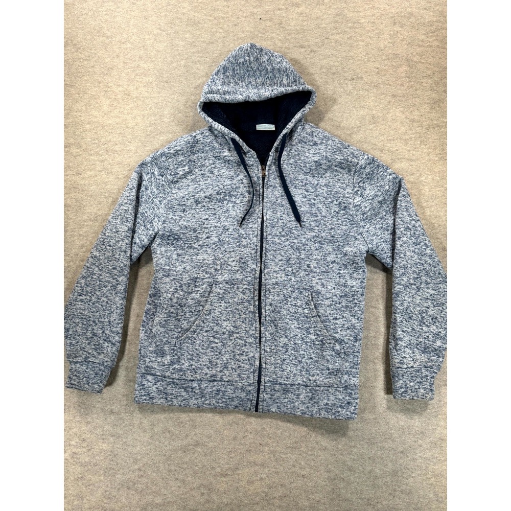 Marx & Dutch Full Zip Hoodie Jacket Men XL Blue White Marled Fleece Lined Winter